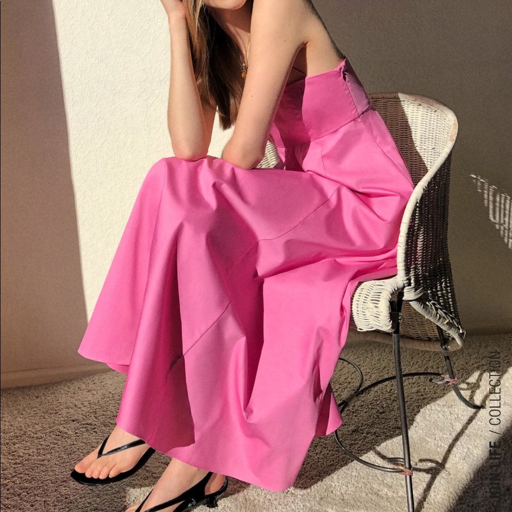NEW WITH TAGAS ZARA Pink Poplin Midi Dress